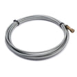 The Lincoln Liner Aluminum .035-3/64 in (0.9-1.2 mm) 15 ft KP45N-3545-15 is a coiled, silver-colored flexible metal hose with ribbed texture, black straps, and a brass connector, shown on a plain white background.