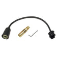 The Lincoln Magnum 550 Connector Kit for 10 Series Feeders K613-7 includes a short black connector cable, a grooved brass cylindrical component like KP45 liners, and an L-shaped hex key, shown on a white background.