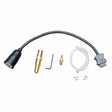 The Lincoln Magnum 550 Connector Kit LN-8/-9 1/16 and Up K613-6 features a black flexible cable, two brass connectors, hex key, clear tubing, two metal clips, and a black plastic knob piece—arranged on a white background.