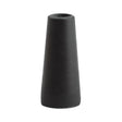 A matte black, conical vase with a smooth finish, inspired by the Lincoln Magnum PRO 100L & 175L Gasless Nozzle KP3084-1-B25, widens at the base and features a small round opening, displayed on a plain white background.