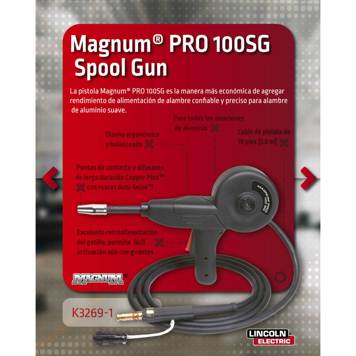 Lincoln Magnum PRO 100SG Spool Gun 4 Pin, 10 ft (3m) K3269-1 - WeldingMart.com