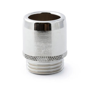 The Lincoln Magnum PRO 550A Heavy Duty Gas Nozzle Front End (KP3583-1-75R) features a cylindrical, spatter-resistant silver body with a textured grip, open top, threaded bottom, and 3/4 in. ID; photographed on white background.