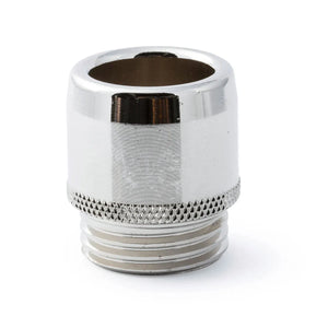 A close-up of the Lincoln Magnum PRO 550A Heavy Duty Gas Nozzle Front End Flush, Thread-On, 3/4 in. ID (KP3583-1-75F) shows its shiny metallic finish and knurled grip, with a spatter-resistant design against a white background.