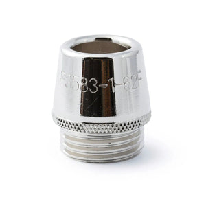 A close-up of the Lincoln Magnum PRO 550A Heavy Duty Gas Nozzle Front End Flush, Thread-On, 5/8 in. ID (KP3583-1-62F-B25), shows its shiny metallic cap with engraved 3583-1-62F and a knurled grip section.