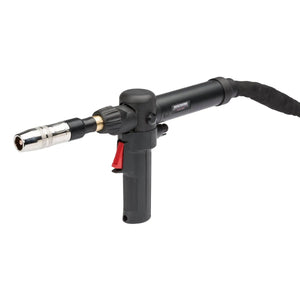 Lincoln Magnum PRO AL Pistol Grip MIG Welding Gun, Air-Cooled, 35 ft, black tool with trigger, cable, nozzle, red switch.