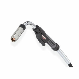 Lincoln Magnum PRO Barrel HDE 350 Dual Schedule 25ft K5306-4 welding gun with black handle, chrome neck, copper nozzle on white.