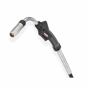 Lincoln Magnum PRO Curve HDE 350 Dual Procedure 25ft MIG welding torch with ergonomic handle, silver nozzle, flexible cable.