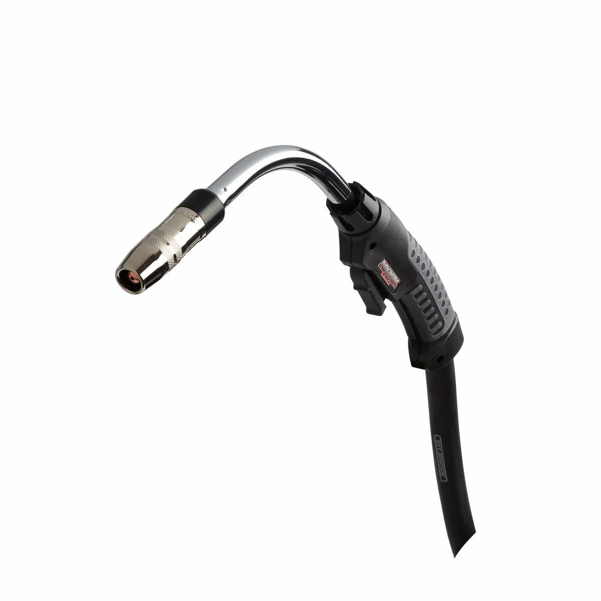 Lincoln Magnum PRO Curve HDE 550 K4534-2-7-332 MIG welding gun with curved neck and nozzle, black handle, on white background.