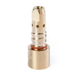 A brass cylindrical gas diffuser with a hexagonal top, circular holes, grooves, and an orange O-ring near the base—compatible with Lincoln Magnum PRO Diffuser welding guns—stands upright on a white background.