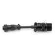 The Lincoln Magnum PRO Dual Procedure/Dual Schedule Adapter K3159-1 is a black cylindrical industrial connector with a threaded end, central flexible link, ribbed grip, and grooves for enhanced handling. Made from durable metal and plastic.