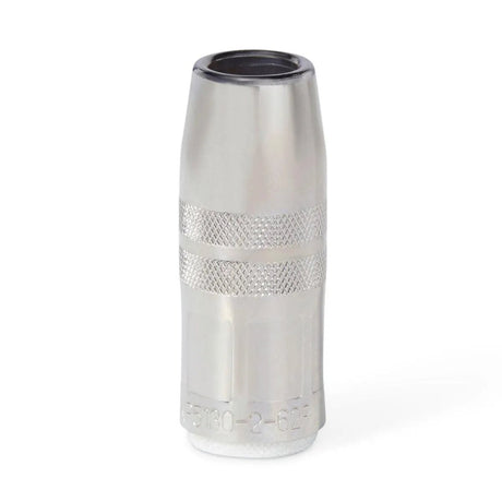The Lincoln Magnum PRO Nozzle 550A (KP5130-2-62F) is a cylindrical, silver nozzle with a spatter-resistant, matte knurled center grip, smooth reflective surface, engraved numbers near the base, and a black flush 5/8 in (15.9 mm) opening at the top.