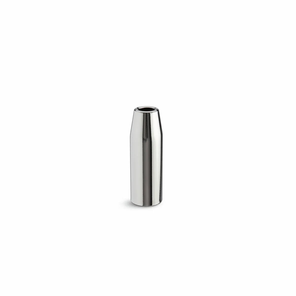 A single Lincoln Magnum PRO Water-Cooled Gas Nozzle Thread-On, 1/8 in. Recess, 1/2 in. ID (KP4523-1-50R-B25) with a smooth, spatter-resistant surface stands upright on a white background, showing its narrow rounded top and small opening.