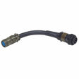 The Lincoln Magnum SG Spool Gun Control Cable Adapter K2445-1 is a short black cable with round, ridged metal connectors: one end has five blue female holes, the other five male metal pins. Compatible with the Power MIG 255C.