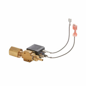 The Lincoln MIG Conversion Kit K610-2 includes a brass solenoid valve with two gray wires (one with a red insulated connector), threaded fittings on both ends, and a black rectangular solenoid—perfect for your MIG setup.