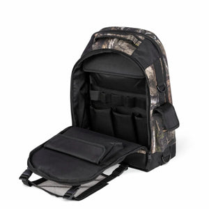 Lincoln Mossy Oak Country DNA Welders Backpack K5273-1 with camo, compartments, dividers, and mesh pockets for welding gear storage.