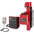 The Lincoln MS250 10 x 10 Motorized Slide System One-Pak K52009-1010 includes a wire feeder, motorized torch positioning slide, handheld control panel with dials and cable, and mounting brackets—perfect for advanced welding applications.