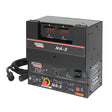 The Lincoln NA-5 Control K356-2 is a black wire feeder with digital displays, labeled controls, and dials on the front. It includes two thick cables, clear branding, visible warning labels, and is part of Lincolns automatic welding systems.