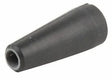 A black, cone-shaped rubber object with a smooth matte finish resembles the Lincoln Gasless Flux Cored Nozzle KH836, featuring a hollow center that widens at one end and narrows at the other.