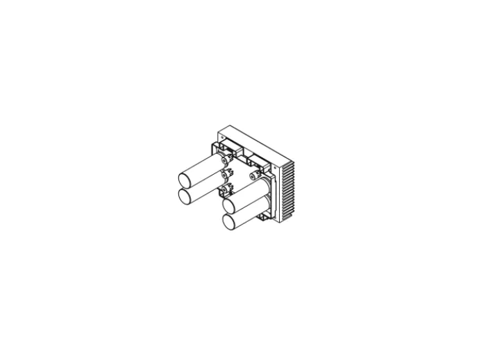 Line drawing of Lincoln OEM L11497-2 Chopper Heatsink & PC Board Assembly with three capacitors for welding machine repair.