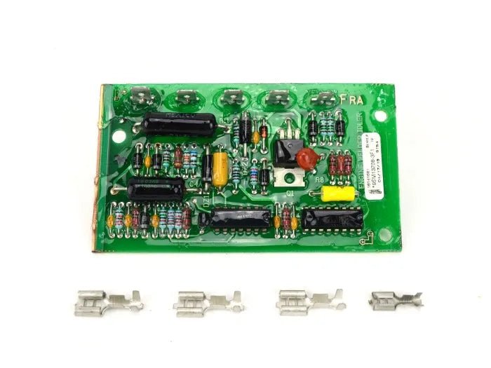 Lincoln Idler PC Board Assembly M13708-3 for engine driven welders, green PCB with resistors, capacitors, and metal connectors.
