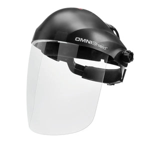Lincoln OMNIShield K3752-1 Welding Face Shield, ANSI Z87.1, clear visor, dual coating, black, adjustable headband, PPE accessory.