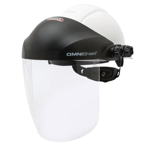 Lincoln OMNIShield K3752-1 welding face shield, white hard hat, clear ANSI Z87.1 visor, dual-coat, impact safety accessory.