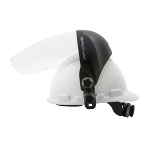 Lincoln OMNIShield Clear Face Shield K3750-1 hard hat for welding, impact protection, polycarbonate lens, adjustable straps.