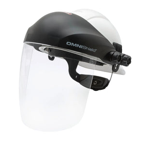 Lincoln OMNIShield Clear Face Shield K3750-1 with polycarbonate lens, adjustable headgear for welding safety and impact protection.
