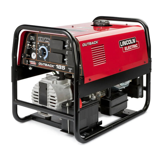 Lincoln Outback 185 Welder Kohler K2706-2, portable engine-driven welder with control panel, vents, durable metal frame for DC welding.