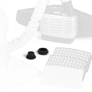 Lincoln PAPR HE Blower Cleaning Plugs KP4891-1 set with mesh filters for welding, shown on white—essential welder accessory.