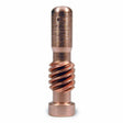 The Lincoln PCT-20/80 Electrode (5/pack) KP2063-1B1 features a metallic, cylindrical design with a shiny copper finish and smooth, rounded upper half. The lower half includes deep, angled worm gear threads. Set against a plain white background.