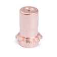 A close-up of a single copper-colored metal nozzle or tip, cylindrical with a small hole at the top and gear-like ridges at the base, designed for use with Lincoln plasma consumables in PRO-CUT plasma systems, against a white background.