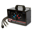 A black Lincoln Electric engine driven welder polarity/multi-process switch box with a handle, control dial, and attached cables; labeled with plus and minus symbols for welding polarity selection.