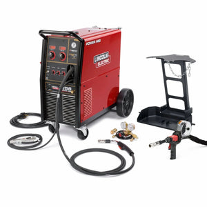 Lincoln Power MIG 256 MIG Welder One-Pak K3069-1 with cables, spool gun, regulators, and cart—welding equipment for industry.