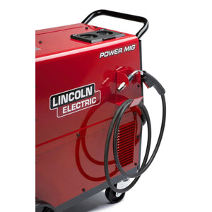 Lincoln Power MIG 256 Welder One-Pak K3069-1, red, on wheels with hose and control panel, top industrial welding equipment.