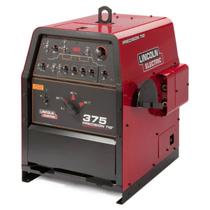 Lincoln Precision TIG 375 Welder K2622-2, red, with control knobs, display, Lincoln branding; pro welding equipment at WeldingMart.