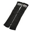 The Lincoln Premium A4 Cut Resistant FR Welding Sleeves K4890-ALL are a pair of black para-aramid sleeves, 22 inches long with slotted thumbs, stretch-fit cuffs and LINCOLN ELECTRIC labels.