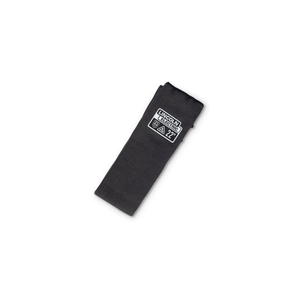 The Lincoln Premium A4 Cut Resistant FR Welding Sleeves K4890-ALL are a pair of black para-aramid sleeves, 22 inches long with slotted thumbs, stretch-fit cuffs and LINCOLN ELECTRIC labels.