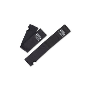 The Lincoln Premium A4 Cut Resistant FR Welding Sleeves K4890-ALL are a pair of black para-aramid sleeves, 22 inches long with slotted thumbs, stretch-fit cuffs and LINCOLN ELECTRIC labels.