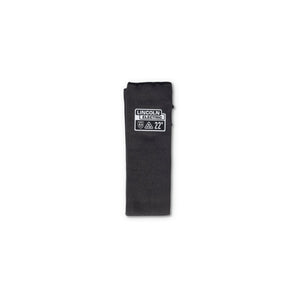 The Lincoln Premium A4 Cut Resistant FR Welding Sleeves K4890-ALL are a pair of black para-aramid sleeves, 22 inches long with slotted thumbs, stretch-fit cuffs and LINCOLN ELECTRIC labels.