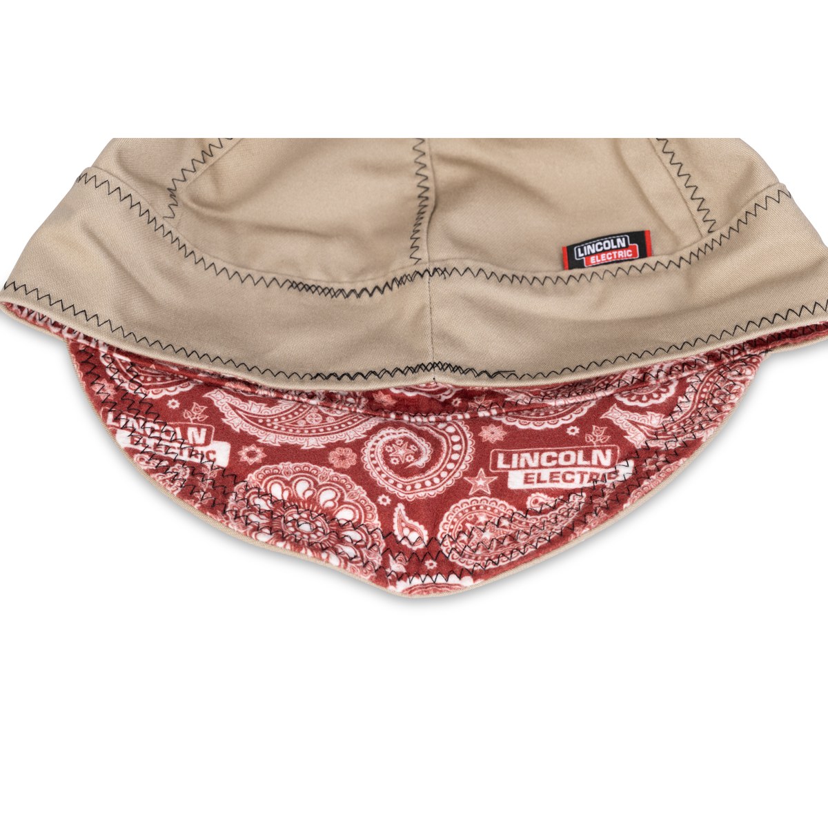 Lincoln Premium FR Welding Cap in khaki with red paisley liner - red paisley liner detail