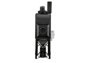 The Lincoln Prism Central System 5 HP (2750 CFM) AD1326-17 is a tall, black industrial fume extraction unit with 4 vertical filters, a central circular inlet, side control box, and funnel base—ideal for plasma cutting or robotic welding.