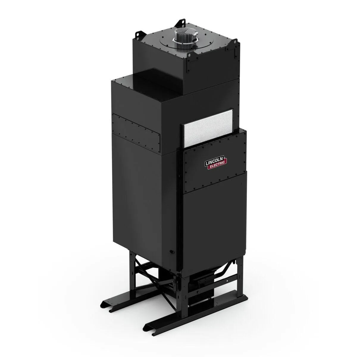 The Lincoln Prism Circulator 4000 (230V, Nano Filter K5140-2) is a tall, black rectangular industrial welding fume extractor with a sturdy forklift-ready base, white filter section, front “Lincoln Electric” logo, and top-mounted high airflow vent.