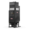 The Lincoln Prism Circulator 4000, 480V Input, PTFE Filter K5140-3 is a tall black welding fume extractor with a control panel, vents, and stacked sections on a metal frame and legs for efficient dust and fume filtration.