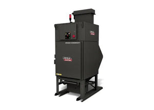 The Lincoln Prism Compact Outdoor (10 HP 4000 CFM) AD2455-10 fume extraction unit features 4 vertical filters, inlet up, a rectangular vented design, and sturdy base legs for efficient workplace air filtration. Visible branding stands out on its structure.