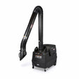 The Lincoln Prism Mobile with Mechanized Cleaning 13 ft MERV 14 Arc Sensor/Lamp Kit One-Pak K4384-4 is a large black fume extractor on four wheels, featuring a flexible, ribbed hose with wide nozzle and front-mounted controls. White background shown.