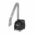 The Lincoln Prism Mobile with Mechanized Cleaning, MERV 16 Filter, Base Unit K1741-4 is a black portable fume extractor on wheels with control panel and long flexible hose arm ending in a wide nozzle for welding. Background is plain white.