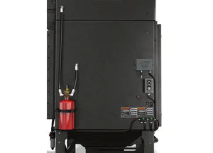 The Lincoln Prism® Compact (10 HP 4000 CFM) 4 Vertical Filter Fume Extraction Unit (AD2455-8) is shown from the back, featuring a red thermal protection cylinder, control panel, black cables, and metal connectors against a plain white background.