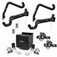 Image shows the Lincoln Prism Wall Mount Mechanized Cleaning One Pak (K4468-4) kit with dual 10 ft. black extraction arms, wall-mount control panels, self-cleaning filter unit, two fans, hoses, and mounting hardware.