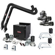The image displays the Lincoln Prism Wall Mount Mechanized Cleaning One Pak, Starter K4468-11, with dual 13 ft. arms, self-cleaning filter, black hoses, metallic connectors, clamps, wall brackets, control boxes, and an electric motor assembly.
